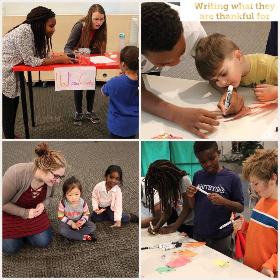 A collage of photos with kids participating in LAB: Leadership Activities Board